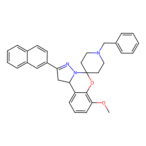 1'-benzyl-7-methoxy-2-(naphthalen-2-yl)-1,10b-dihydrospiro[benzo[e]pyrazolo[1,5-c][1,3]oxazine-5,4'-piperidine] structure