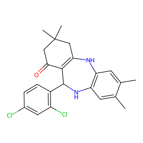 11-(2,4-dichlorophenyl)-3,3,7,8-tetramethyl-2,3,4,5,10,11-hexahydro-1H-dibenzo[b,e][1,4]diazepin-1-one structure
