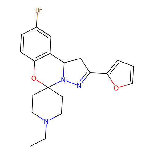 9'-bromo-1-ethyl-2'-(furan-2-yl)-1',10b'-dihydrospiro[piperidine-4,5'-pyrazolo[1,5-c][1,3]benzoxazine] structure