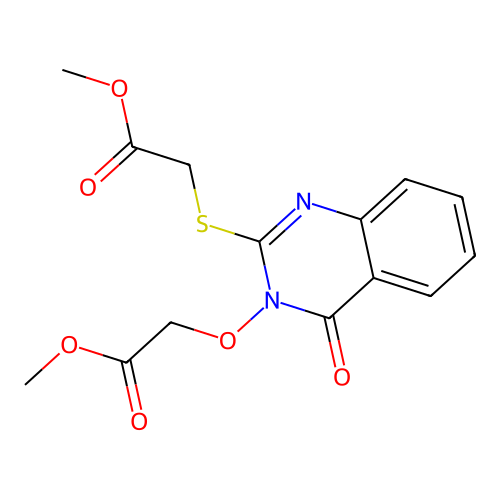 methyl 2-[2-(2-methoxy-2-oxoethyl)sulfanyl-4-oxoquinazolin-3-yl]oxyacetate structure