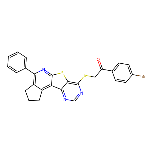 1-(4-bromophenyl)-2-((4-phenyl-2,3-dihydro-1H-cyclopenta[4',5']pyrido[3',2':4,5]thieno[3,2-d]pyrimidin-7-yl)thio)ethanone structure