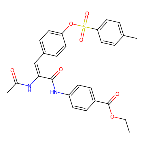 (E)-ethyl 4-(2-acetamido-3-(4-(tosyloxy)phenyl)acrylamido)benzoate structure