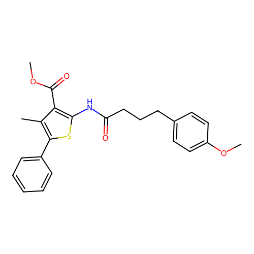 methyl 2-(4-(4-methoxyphenyl)butanamido)-4-methyl-5-phenylthiophene-3-carboxylate structure
