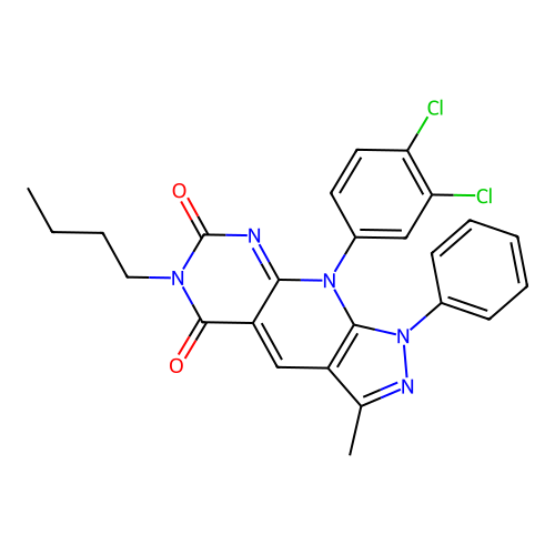 6-butyl-9-(3,4-dichlorophenyl)-3-methyl-1-phenyl-1H-pyrazolo[4',3':5,6]pyrido[2,3-d]pyrimidine-5,7(6H,9H)-dione structure