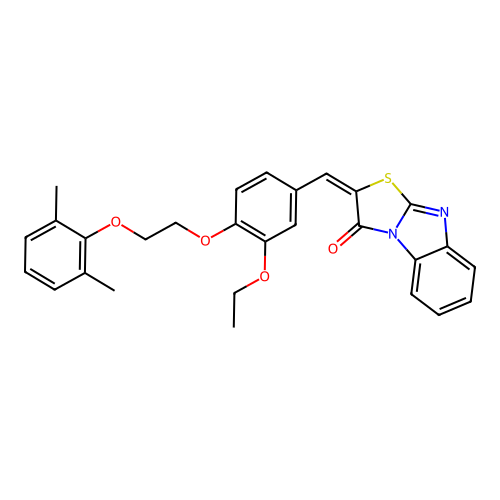 (E)-2-(4-(2-(2,6-dimethylphenoxy)ethoxy)-3-ethoxybenzylidene)benzo[4,5]imidazo[2,1-b]thiazol-3(2H)-one structure