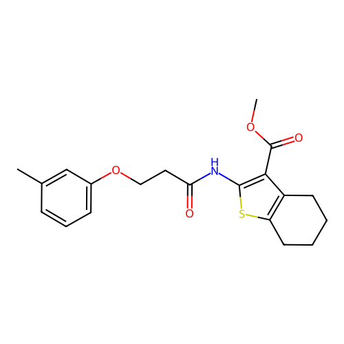 methyl 2-(3-(m-tolyloxy)propanamido)-4,5,6,7-tetrahydrobenzo[b]thiophene-3-carboxylate structure