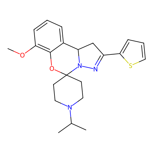 1'-isopropyl-7-methoxy-2-(thiophen-2-yl)-1,10b-dihydrospiro[benzo[e]pyrazolo[1,5-c][1,3]oxazine-5,4'-piperidine] structure