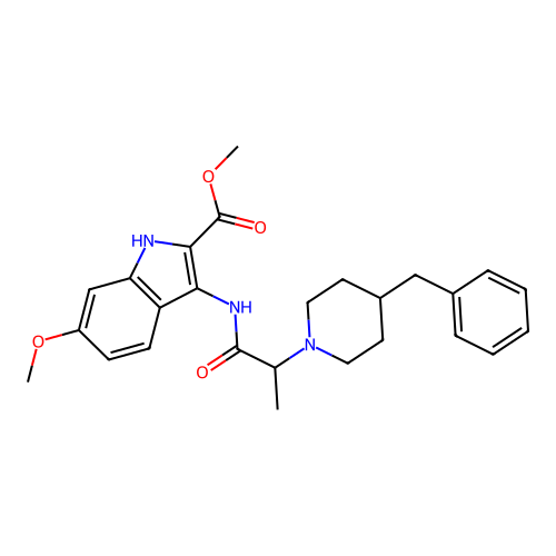 methyl 3-(2-(4-benzylpiperidin-1-yl)propanamido)-6-methoxy-1H-indole-2-carboxylate structure