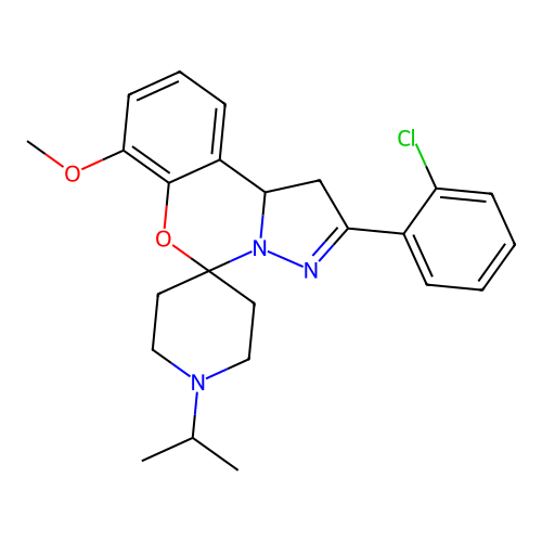 2'-(2-chlorophenyl)-7'-methoxy-1-(propan-2-yl)-1',10b'-dihydrospiro[piperidine-4,5'-pyrazolo[1,5-c][1,3]benzoxazine] structure