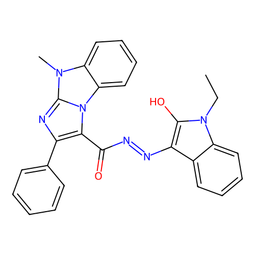 (Z)-N'-(1-ethyl-2-oxoindolin-3-ylidene)-9-methyl-2-phenyl-9H-benzo[d]imidazo[1,2-a]imidazole-3-carbohydrazide structure