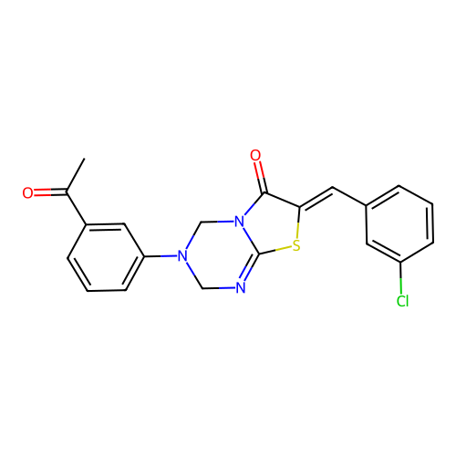 (7Z)-3-(3-acetylphenyl)-7-(3-chlorobenzylidene)-3,4-dihydro-2H-[1,3]thiazolo[3,2-a][1,3,5]triazin-6(7H)-one structure