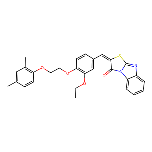(E)-2-(4-(2-(2,4-dimethylphenoxy)ethoxy)-3-ethoxybenzylidene)benzo[4,5]imidazo[2,1-b]thiazol-3(2H)-one structure