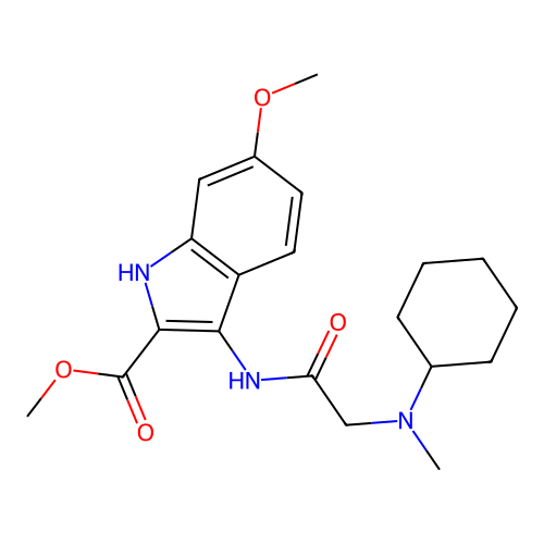methyl 3-[(N-cyclohexyl-N-methylglycyl)amino]-6-methoxy-1H-indole-2-carboxylate structure