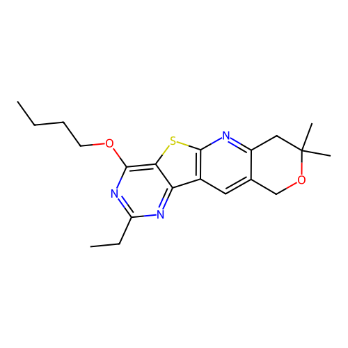 4-butoxy-2-ethyl-8,8-dimethyl-7,10-dihydro-8H-pyrano[3'',4'':5',6']pyrido[3',2':4,5]thieno[3,2-d]pyrimidine structure