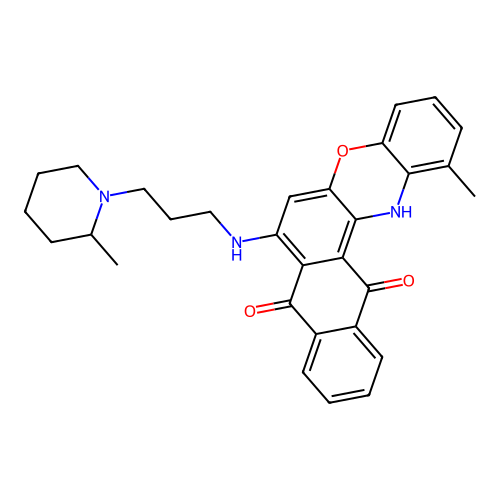 1-methyl-7-((3-(2-methylpiperidin-1-yl)propyl)amino)-8H-naphtho[2,3-a]phenoxazine-8,13(14H)-dione structure