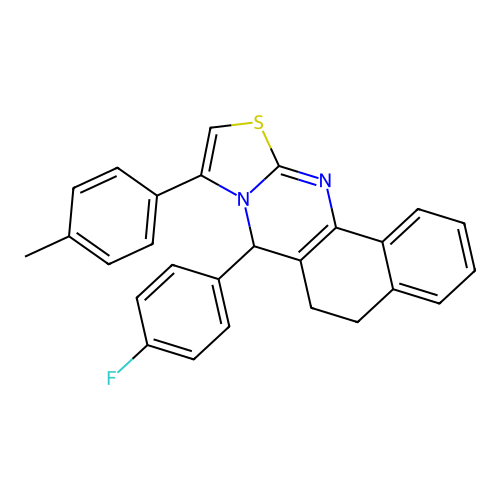 7-(4-fluorophenyl)-9-(p-tolyl)-6,7-dihydro-5H-benzo[h]thiazolo[2,3-b]quinazoline structure