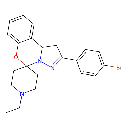2'-(4-bromophenyl)-1-ethyl-1',10b'-dihydrospiro[piperidine-4,5'-pyrazolo[1,5-c][1,3]benzoxazine] structure