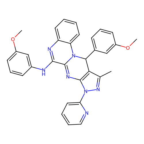 N,11-bis(3-methoxyphenyl)-10-methyl-8-(pyridin-2-yl)-8,11-dihydropyrazolo[3',4':4,5]pyrimido[1,2-a]quinoxalin-6-amine structure