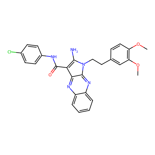 2-amino-N-(4-chlorophenyl)-1-(3,4-dimethoxyphenethyl)-1H-pyrrolo[2,3-b]quinoxaline-3-carboxamide structure
