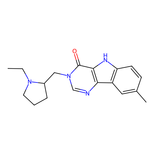 3-((1-ethylpyrrolidin-2-yl)methyl)-8-methyl-3H-pyrimido[5,4-b]indol-4(5H)-one structure