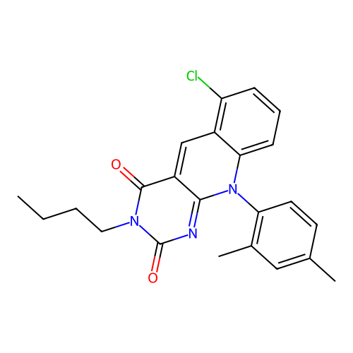 3-butyl-6-chloro-10-(2,4-dimethylphenyl)pyrimido[4,5-b]quinoline-2,4(3H,10H)-dione structure