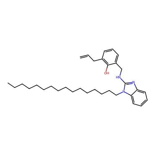 2-allyl-6-(((1-hexadecyl-1H-benzo[d]imidazol-2-yl)amino)methyl)phenol structure