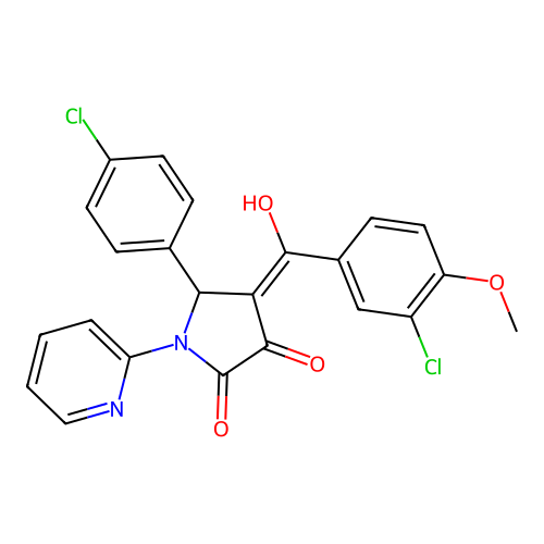 (4E)-4-[(3-chloro-4-methoxyphenyl)-hydroxymethylidene]-5-(4-chlorophenyl)-1-pyridin-2-ylpyrrolidine-2,3-dione structure