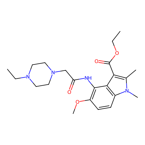 ethyl 4-(2-(4-ethylpiperazin-1-yl)acetamido)-5-methoxy-1,2-dimethyl-1H-indole-3-carboxylate structure