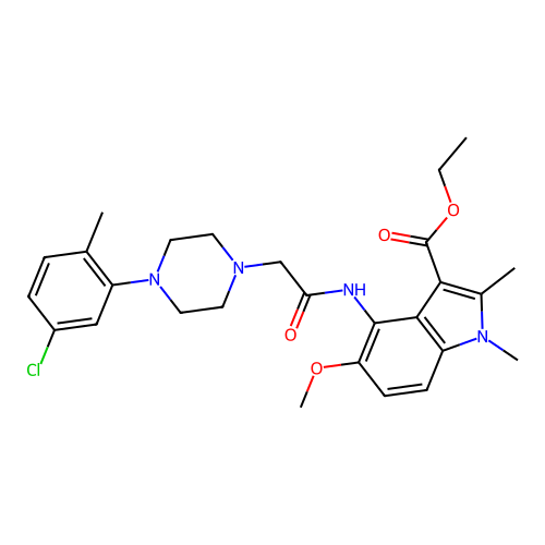 ethyl 4-({[4-(5-chloro-2-methylphenyl)piperazin-1-yl]acetyl}amino)-5-methoxy-1,2-dimethyl-1H-indole-3-carboxylate structure