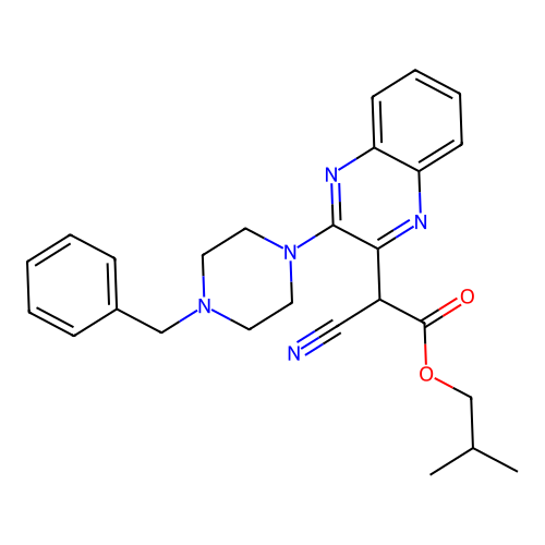 2-Methylpropyl 2-[3-(4-benzylpiperazin-1-yl)quinoxalin-2-yl]-2-cyanoacetate structure
