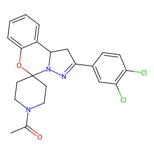1-(2-(3,4-dichlorophenyl)-1,10b-dihydrospiro[benzo[e]pyrazolo[1,5-c][1,3]oxazine-5,4'-piperidin]-1'-yl)ethanone structure