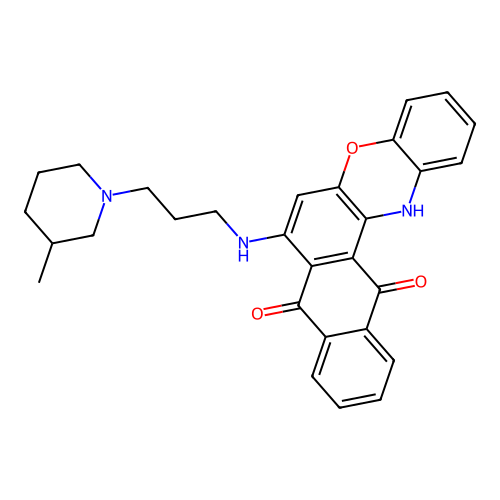7-((3-(3-methylpiperidin-1-yl)propyl)amino)-8H-naphtho[2,3-a]phenoxazine-8,13(14H)-dione structure