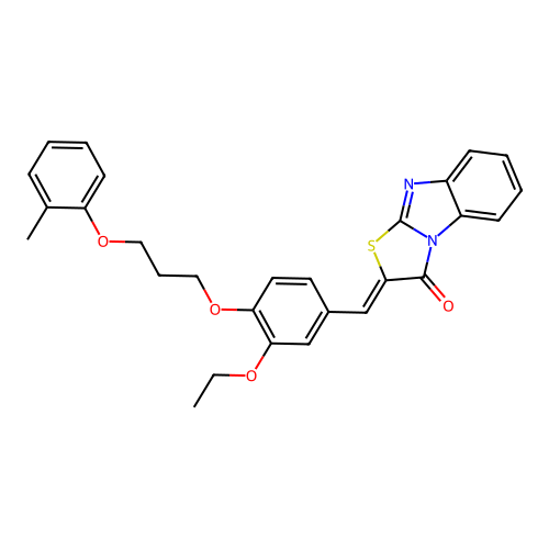 (Z)-2-(3-ethoxy-4-(3-(o-tolyloxy)propoxy)benzylidene)benzo[4,5]imidazo[2,1-b]thiazol-3(2H)-one structure