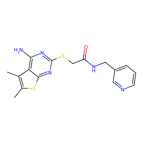2-((4-amino-5,6-dimethylthieno[2,3-d]pyrimidin-2-yl)thio)-N-(pyridin-3-ylmethyl)acetamide structure