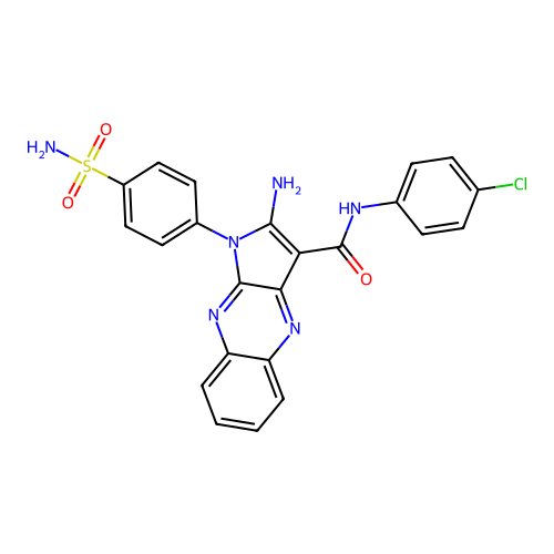 2-amino-N-(4-chlorophenyl)-1-(4-sulfamoylphenyl)-1H-pyrrolo[2,3-b]quinoxaline-3-carboxamide structure