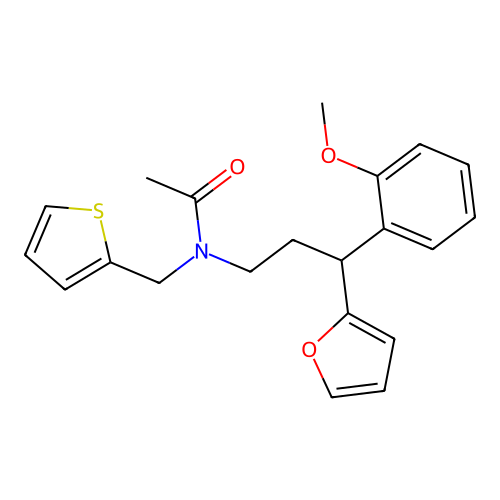 N-[3-(furan-2-yl)-3-(2-methoxyphenyl)propyl]-N-(thiophen-2-ylmethyl)acetamide structure