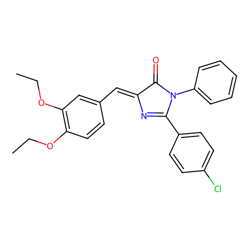 (Z)-2-(4-chlorophenyl)-4-(3,4-diethoxybenzylidene)-1-phenyl-1H-imidazol-5(4H)-one structure