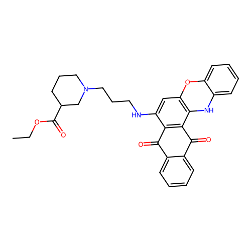 ethyl 1-(3-((8,13-dioxo-13,14-dihydro-8H-naphtho[2,3-a]phenoxazin-7-yl)amino)propyl)piperidine-3-carboxylate structure