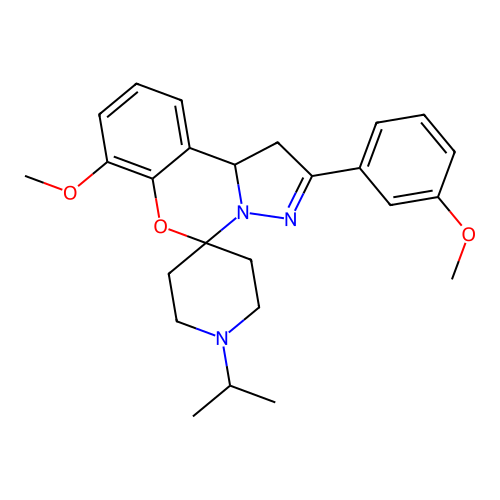 1'-isopropyl-7-methoxy-2-(3-methoxyphenyl)-1,10b-dihydrospiro[benzo[e]pyrazolo[1,5-c][1,3]oxazine-5,4'-piperidine] structure