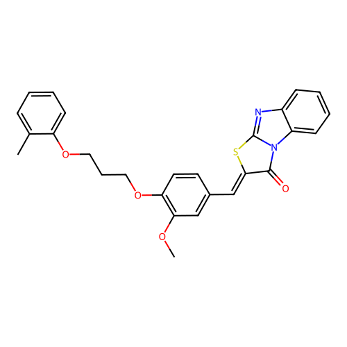 (Z)-2-(3-methoxy-4-(3-(o-tolyloxy)propoxy)benzylidene)benzo[4,5]imidazo[2,1-b]thiazol-3(2H)-one structure