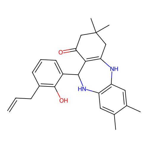 11-(3-allyl-2-hydroxyphenyl)-3,3,7,8-tetramethyl-2,3,4,5,10,11-hexahydro-1H-dibenzo[b,e][1,4]diazepin-1-one structure