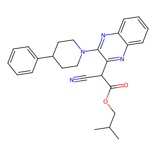 2-Methylpropyl cyano[3-(4-phenylpiperidin-1-yl)quinoxalin-2-yl]acetate structure