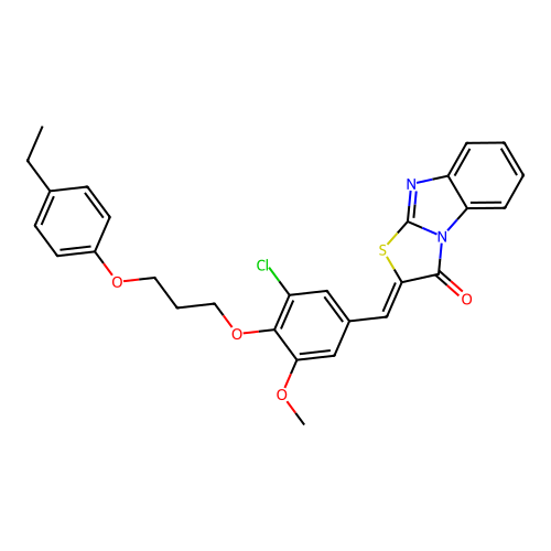 (Z)-2-(3-chloro-4-(3-(4-ethylphenoxy)propoxy)-5-methoxybenzylidene)benzo[4,5]imidazo[2,1-b]thiazol-3(2H)-one structure
