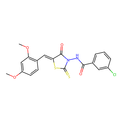 3-chloro-N-[(5Z)-5-(2,4-dimethoxybenzylidene)-4-oxo-2-thioxo-1,3-thiazolidin-3-yl]benzamide structure