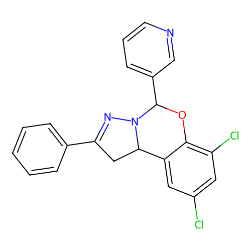 7,9-dichloro-2-phenyl-5-(pyridin-3-yl)-1,10b-dihydropyrazolo[1,5-c][1,3]benzoxazine structure