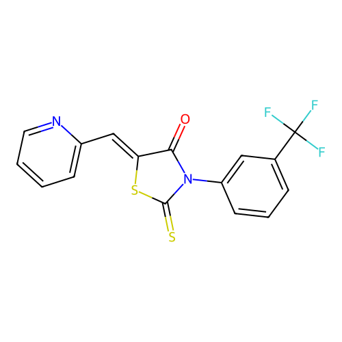 (Z)-5-(pyridin-2-ylmethylene)-2-thioxo-3-(3-(trifluoromethyl)phenyl)thiazolidin-4-one structure