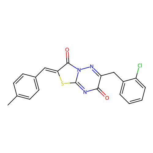 (Z)-6-(2-chlorobenzyl)-2-(4-methylbenzylidene)-2H-thiazolo[3,2-b][1,2,4]triazine-3,7-dione structure
