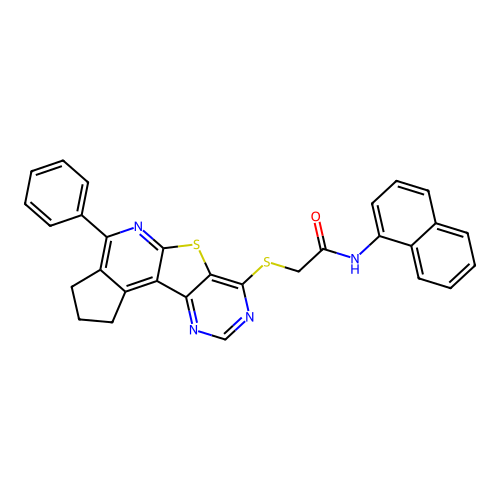 N-(naphthalen-1-yl)-2-((4-phenyl-2,3-dihydro-1H-cyclopenta[4',5']pyrido[3',2':4,5]thieno[3,2-d]pyrimidin-7-yl)thio)acetamide structure