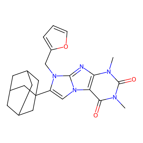 7-((3r,5r,7r)-adamantan-1-yl)-8-(furan-2-ylmethyl)-1,3-dimethyl-1H-imidazo[2,1-f]purine-2,4(3H,8H)-dione structure