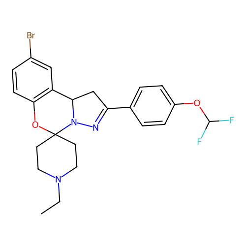 9'-bromo-2'-[4-(difluoromethoxy)phenyl]-1-ethyl-1',10b'-dihydrospiro[piperidine-4,5'-pyrazolo[1,5-c][1,3]benzoxazine] structure